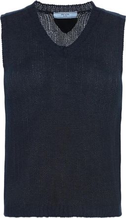 Prada V-hals Kasjmier Vest - Dames - Cashmere truien - Blauw - S - Kasjmier - Truien & Vesten