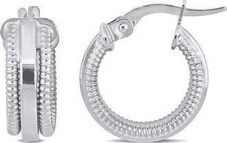 Mimi & Max Textured Hoop Earrings in 10k White Gold