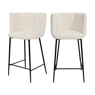 Rendez-Vous D&eacute;co Set de 2 taburetes para isla de cocina en tela boucl&eacute; beige 65 cm
