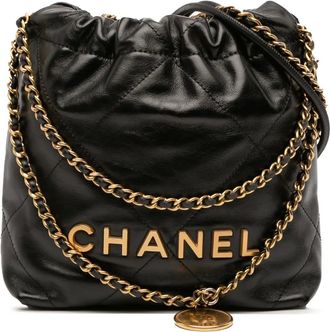 Chanel Borsa a tracolla Shiny 22 mini in pelle di vitello 2021-2025 - Nero