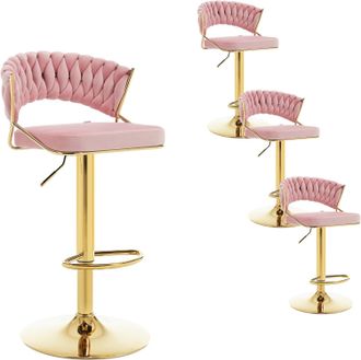 Woltu Woltu - 4x Taburetes De Bar De Cocina Altos Giratorios Ajustables Con Reposapi&eacute;s Rosa