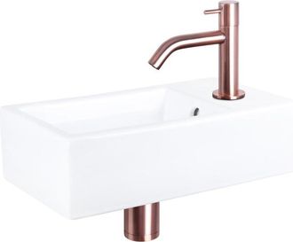 Differnz Force fonteinset - 40x22x11.5cm - Rechthoek - 1 kraangat - Gebogen rose koper kraan - Keramiek Wit