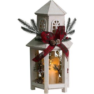 Beliani Decoraci&oacute;n De Navidad Led De Madera De Abeto Hecho A Mano Linterna Vela Blanco Savivesi