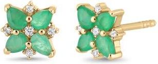 Bony Levy El Mar Emerald & Diamond Flower Stud Earrings in 18K Yellow Gold at Nordstrom Rack