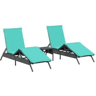 vidaXL Tumbonas Con Mesita 2 Unidades Rat&aacute;n Sint&eacute;tico Negro Vidaxl