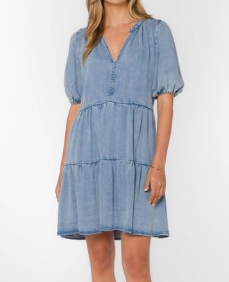 Velvet Heart Maracina Puff Sleeve Denim Dress In Light Skyfall