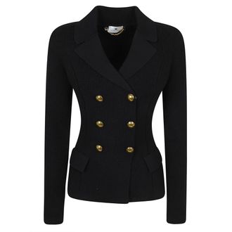 Elisabetta Franchi Blazers, female, Black, Size: XS Knit Jacket with Jewel Buttons