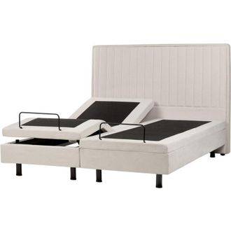 Beliani Cama articulada eléctrica moderna mando a distancia ajustable tapicería de tela beige claro 160 x 200 cm Duke II