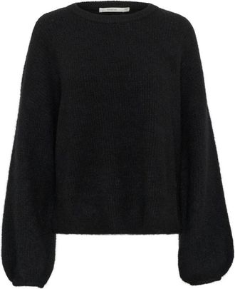Gestuz Zwarte Split Pullover Trui - Dames - Ronde hals truien - Zwart - 2XS - Wol - Truien & Vesten