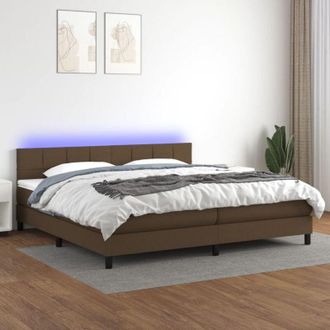 vidaXL Cama Box Spring Colch&oacute;n Luces Led Tela Marr&oacute;n Oscuro 200x200 Cm Vidaxl
