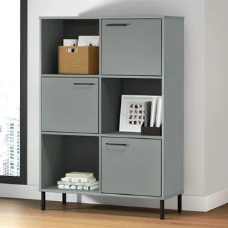 vidaXL Vidaxl - Librer&iacute;a Patas De Metal Oslo Madera Maciza Gris 90x35x128,5cm