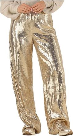 Notre-V Gouden Pailletten Broek - Dames - Wijde Broeken - Geel - XS - Pailletten - Broeken