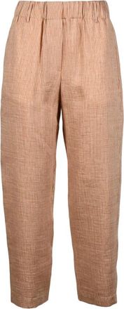 Alysi Linnen Chino Broek met Elastische Taille - Dames - Broeken - Beige - 2XS - Linnen - Broeken