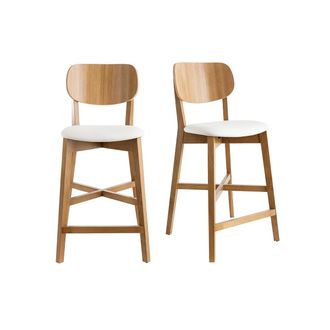 Miliboo Miliboo - Set De 2 Taburetes De Cocina De Madera De Roble Y Blanco 65 Cm Lucia
