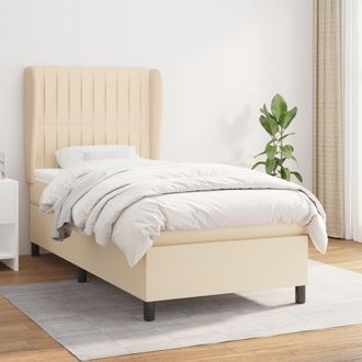 vidaXL Cama Box Spring Con Colch&oacute;n Tela Color Crema 100x200 Cm Vidaxl