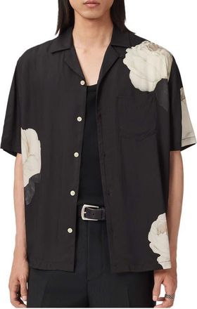 AllSaints Alberic Camp Shirt in Jet Black at Nordstrom, Size Xx-Large