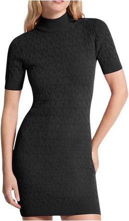 Michael Kors Logo Jacquard Gebreide Mock Neck Jurk - Dames - Korte kleedjes - Zwart - XS - Polyester - Kleedjes