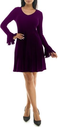 Nina Leonard Fringe Cuff Sweater Dress in Spiced Plum at Nordstrom Rack, Size X-Large