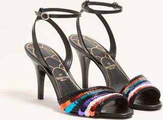 Valentino Garavani Sandalo Ladycrush Con Ricamo Paillettes 85Mm Donna NERO 37.5