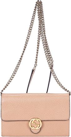 Gucci Beige Calfskin Grained Leather Interlocking G Chain Wallet (Authentic Pre-Loved)