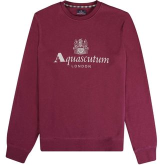 Aquascutum Mens Active Big Logo Crew Neck Cordovan Red Sweatshirt Cotton - Size X-Large
