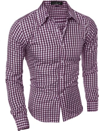 Generic Mens Gingham Check Shirt Long Sleeve Formal Shirts Casual Business Shirts Fashion Gingham Undershirt Non Iron Long Sleeve Tops Skin-Friendly Work Shir