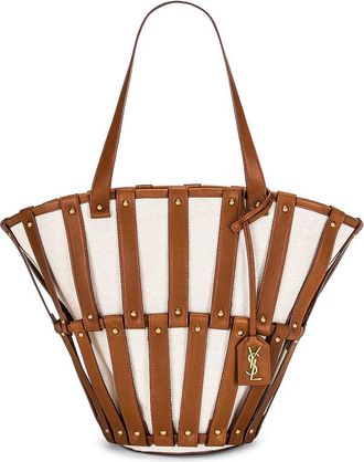 Saint Laurent Two-tone Canvas And Leather Medium Beatrix Shopping Bag