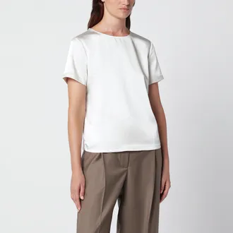 Max Mara T-shirt girocollo panna in raso