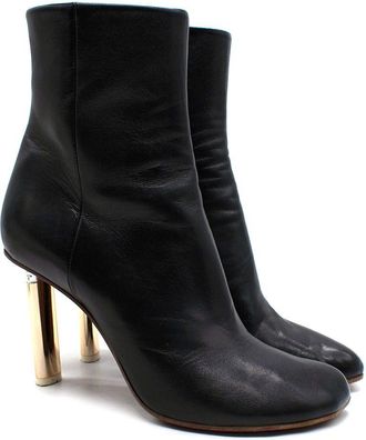 VETEMENTS Black Leather Ankle Boots with Gold Tone Heel Size 40