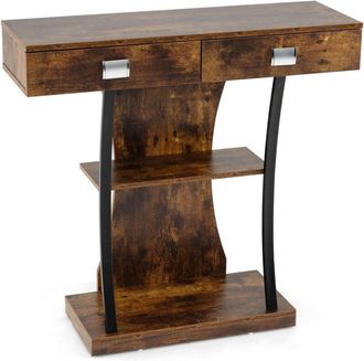 Costway Costway - Console Table for Small Space T-Shaped Foyer Table w/Dual Drawers-Coffee