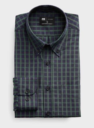 Le 31 Mens Green and blue check shirt Modern fit
