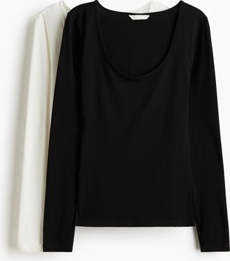 H&M 2er-Pack Jerseyshirts - Schwarz