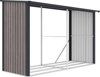 VENTE-UNIQUE.COM Caba&ntilde;a para le&ntilde;a acero gris antracita, color natural oscuro