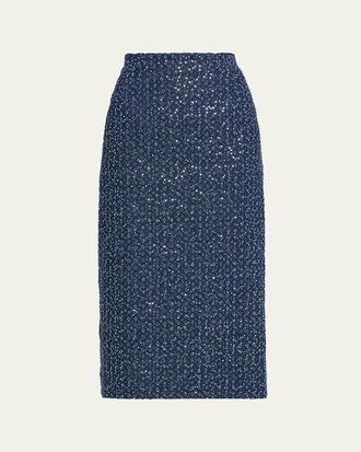 Michael Kors Sequin Straight Cotton Midi Skirt