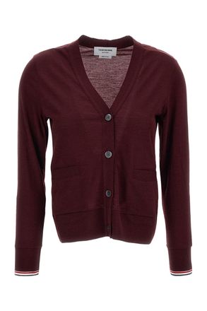 Thom Browne Red V-Neck RWB Stripe Wool Cardigan