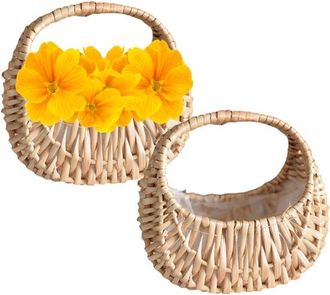 OEM Cesta De Mimbre Con Asa, 2 Piezas, Cesta De Pascua, Cesta De Mimbre Tejida A Mano, Cesta De Rat&aacute;n, Cesta Peque&ntilde;a De Pascua, 16,5 X 17 X 11 Cm