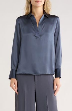 Vince Long Sleeve Satin Top in Obsidian at Nordstrom Rack, Size X-Large