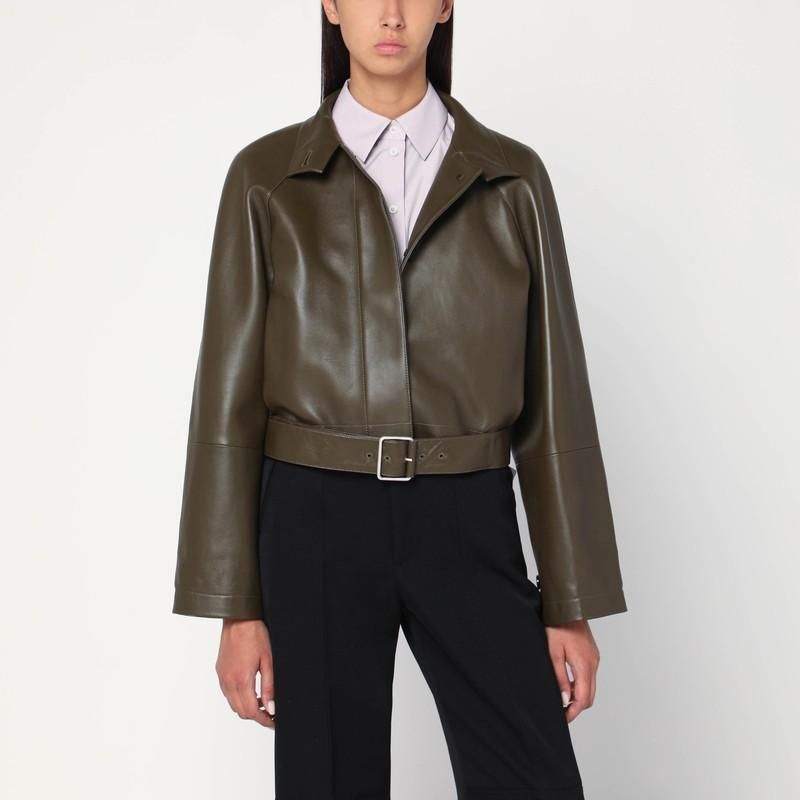 レザージャケット・コート LOEWE KHAKI GREEN LEATHER JACKET WITH BELT Loewe Khaki green leather jacket with belt from $4,327.25