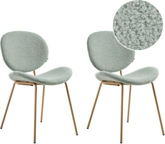 Beliani Conjunto de 2 sillas bouclé patas hierro imitación madera tapas sin reposabrazos diseño retro asientos comedor verde claro Luana