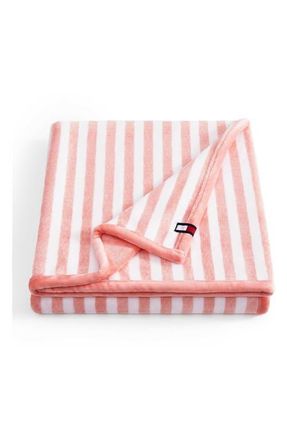 Tommy Hilfiger Laguna Beach Stripe Throw Blanket in White/coral Pink at Nordstrom