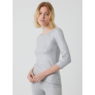 Majestic Filatures Metallic 3/4 Sleeve Boatneck Top with Merrow Edge in Metal Grey at Nordstrom, Size 2