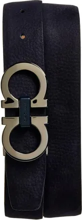 Ferragamo Double Gancio Pebbled Leather Belt in Navy Naturale at Nordstrom, Size 100