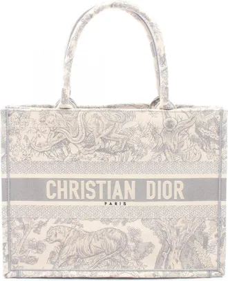 Dior Gray White Canvas Handbag Tote Bag (Pre-Owned)