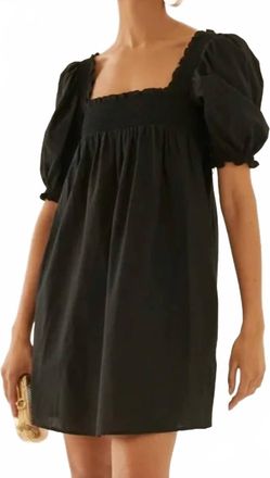 Something Navy Smocked Puff Shoulder Mini Dress In Black