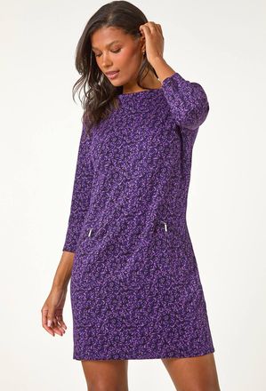 Roman Leaf Print Zip Pocket Detail Dress