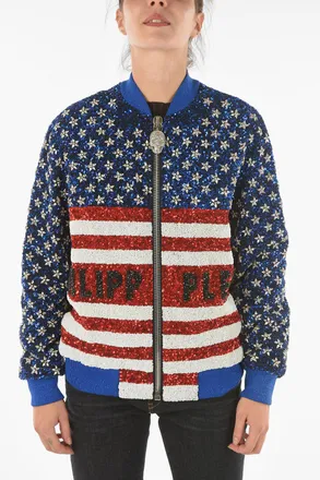 Philipp Plein COUTURE Bomber AMERICA with All-Over Sequins and Crystals Philipp Plein
