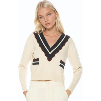 Alexia Admor Arden Deep V Contrast Trim Cardigan in Ivory at Nordstrom, Size X-Large
