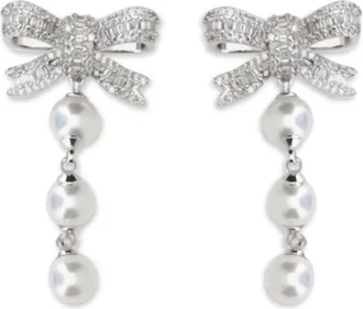 Self Portrait Womens Drop Earrings Crystal Bow Silver Brass