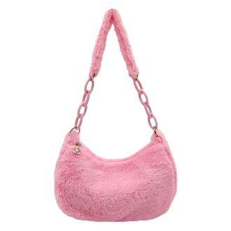 Generic Vintage Women Winter Plush Pure Color Shoulder Bag Casual Chain Underarm Bags (Pink)