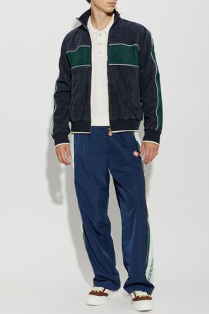 Casablanca Suede Jacket With Stand-up Collar, Mens, Navy Blue
